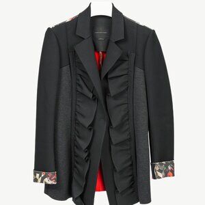Marie Saint Pierre Black Neoprene & Ponte Ruffle Patchwork Blazer